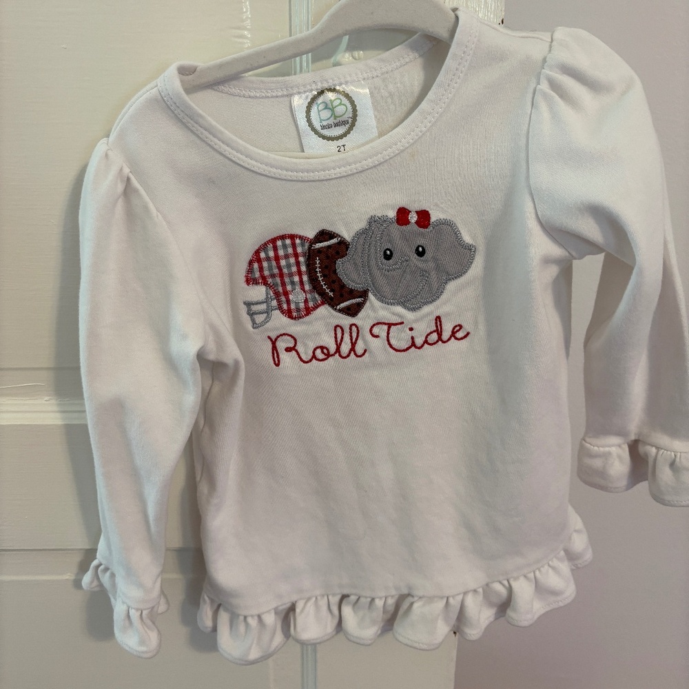 ALABAMA embroidered smocked long sleeve white shirt baby girl 2T